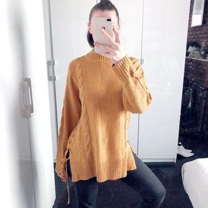 WAYF Dan Lace-Up Sweater Oversized Knit Sweater in Camel